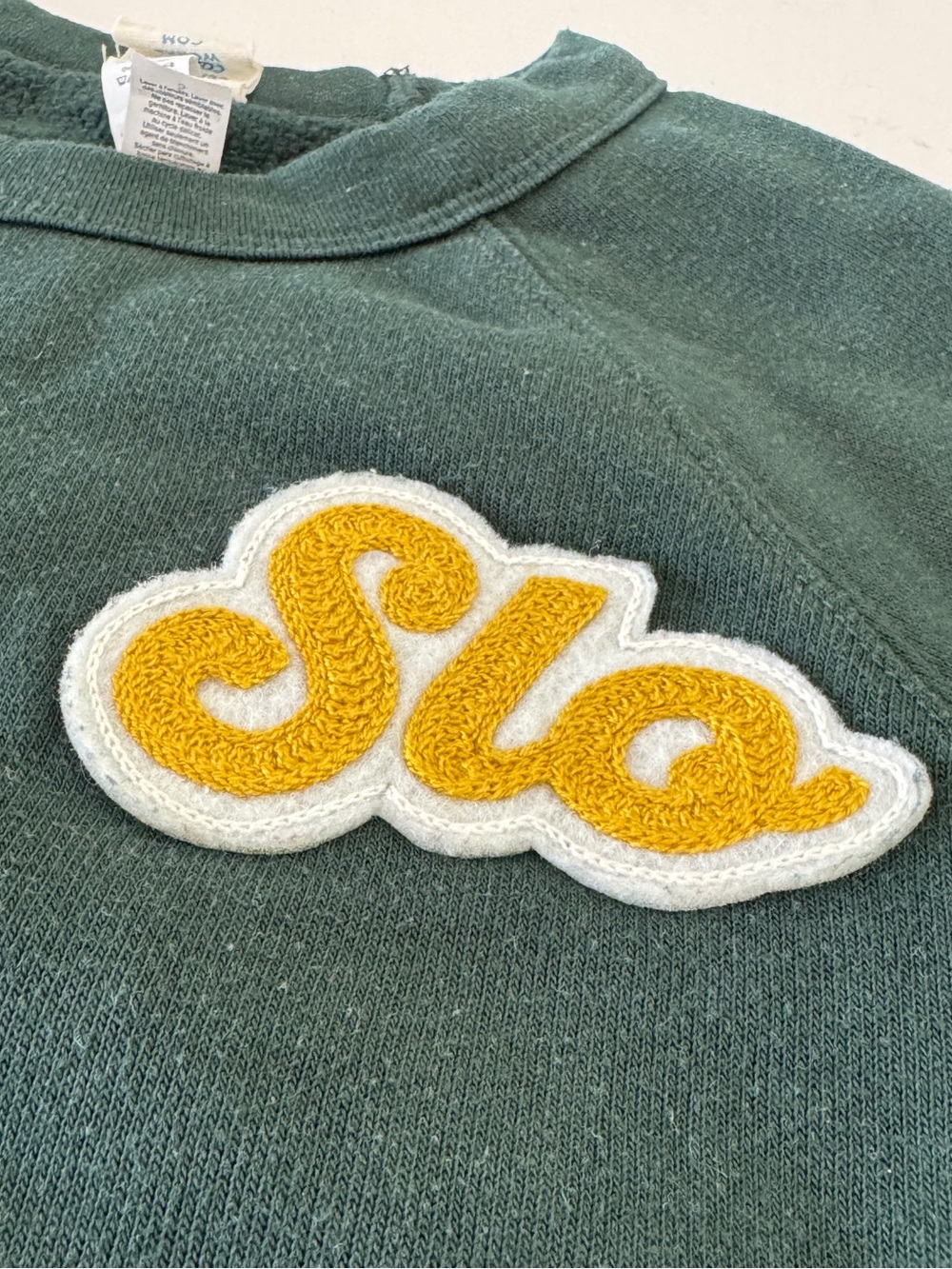 SLO San Luis Obispo Crewneck: Forest Green Chainstitched Patch Sweatshirt S